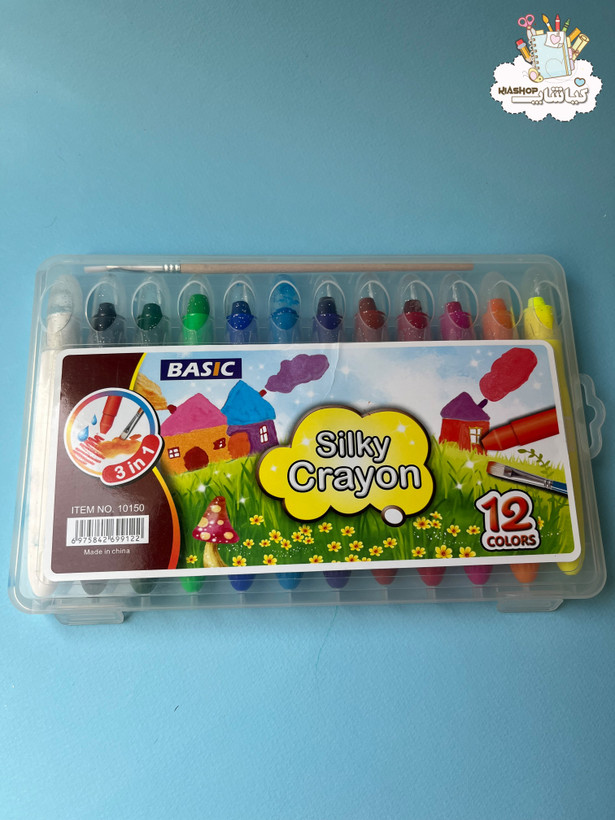 مداد شمعی پیچی آبرنگی 12 رنگ Silky Crayon برند basic