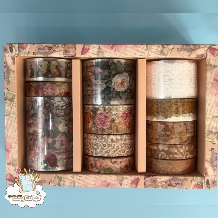 پک چسب واشی مدل کلاسیک لاکچری طرح گل و پروانه بسته 12 عددی